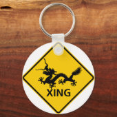 Chinese Dragon Crossing Highway Sign Sleutelhanger (Voorkant)