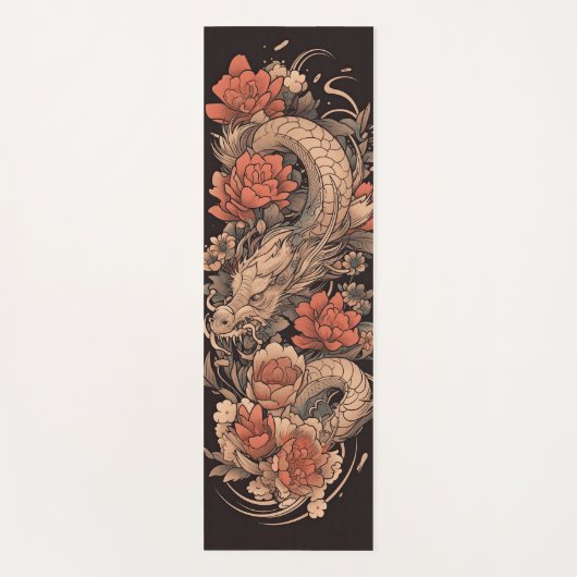 Chinese Dragon en Roos Flower Yoga Mat (Voorkant)