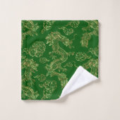 Chinese Dragon Gold and Dark Green Bad Handdoek (Wasdoekje)