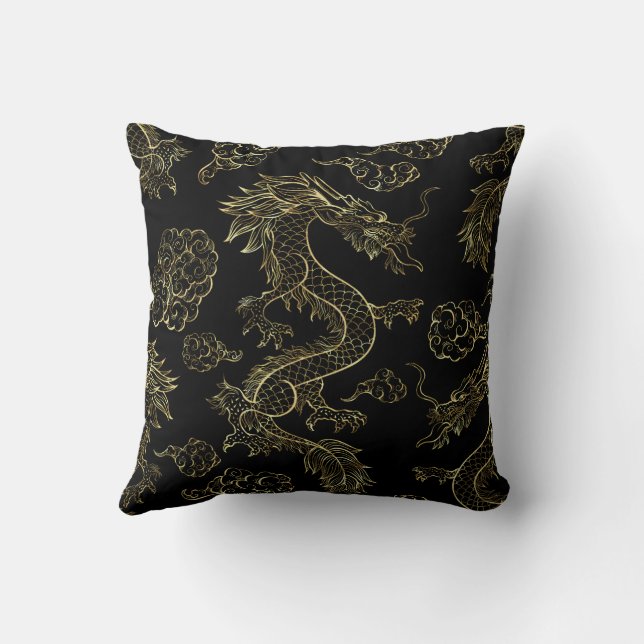 Chinese Dragon Goud en Zwart Kussen (Achterkant)