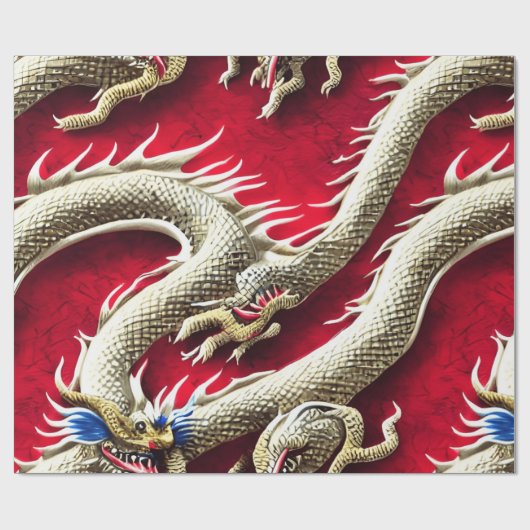 Chinese Dragon Illustratie Cadeaupapier (Vlak)