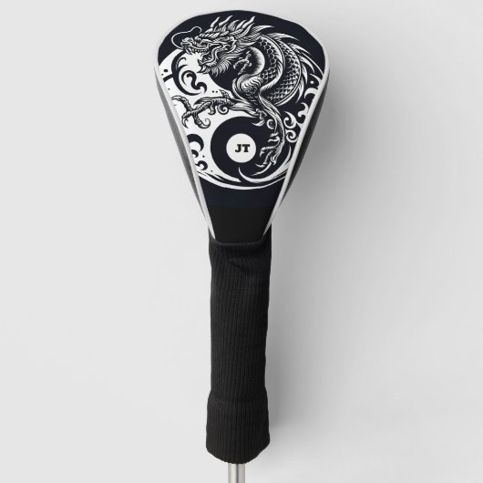 Chinese Dragon in Black and White Personalized Golfheadcover (Voorkant)