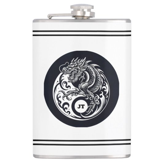 Chinese Dragon in Black and White Personalized Heupfles (Voorkant)