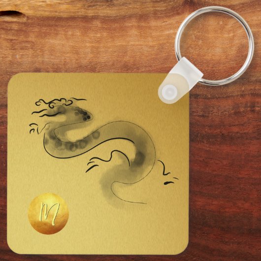 Chinese Dragon Jaar Originele Schilderij Monogram Sleutelhanger (Achterkant)