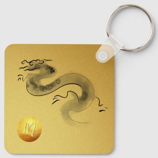 Chinese Dragon Jaar Originele Schilderij Monogram Sleutelhanger (Achterkant)
