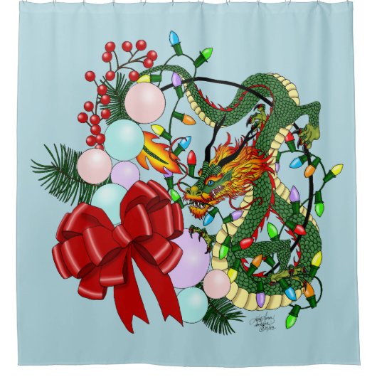 Chinese Dragon Kerstkrans Douchegordijn (Voorkant)