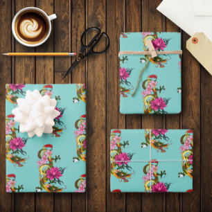 Chinese Dragon Lotus Bloem Kersen Bloesems Inpakpapier Vel