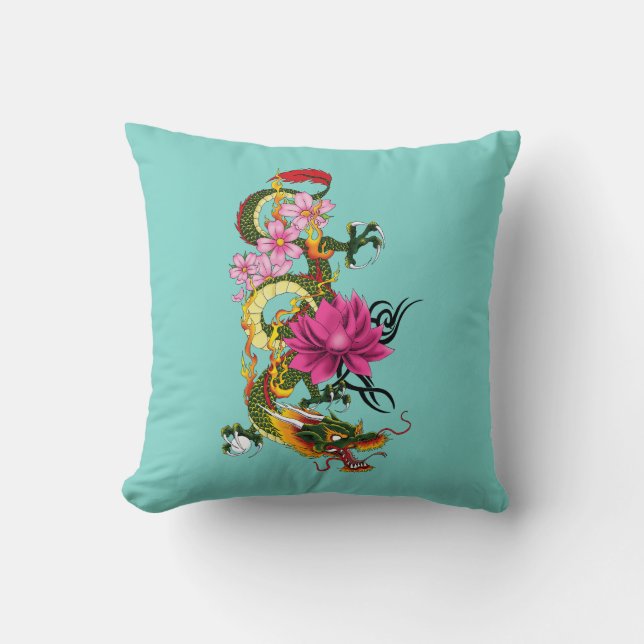 Chinese Dragon Lotus kersenbloesem Kussen (Voorkant)