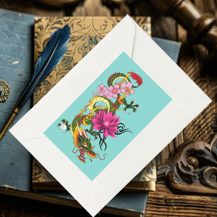 Chinese Dragon Lotus Kersenbloesem Rechthoekige Sticker
