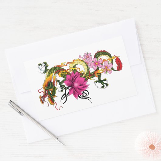Chinese Dragon Lotus Kersenbloesem Rechthoekige Sticker (Envelop)