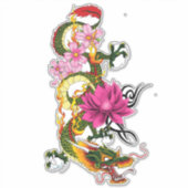 Chinese Dragon Lotus Kersenbloesem Sticker (Voorkant)