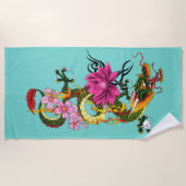 Chinese Dragon Lotus Kersenbloesem Strandlaken (Voorkant)