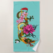 Chinese Dragon Lotus Kersenbloesem Strandlaken (Voorkant)