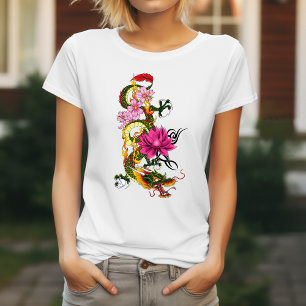 Chinese Dragon Lotus Kersenbloesem T-shirt