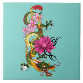 Chinese Dragon Lotus Kersenbloesem Tegeltje (Voorkant)