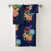 Chinese Dragon Marine Blauwe Bloemen Bad Handdoek (Insitu)