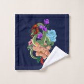 Chinese Dragon Marine Blauwe Bloemen Bad Handdoek (Wasdoekje)
