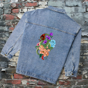 Chinese Dragon Marine Blauwe Bloemen Denim Jacket