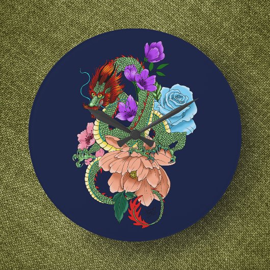 Chinese Dragon Marine Blauwe Bloemen Grote Klok