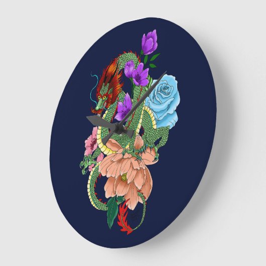 Chinese Dragon Marine Blauwe Bloemen Grote Klok (Hoek)