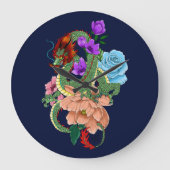 Chinese Dragon Marine Blauwe Bloemen Grote Klok (Voorkant)