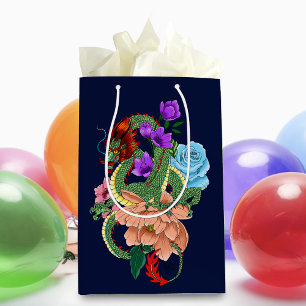 Chinese Dragon Marine Blauwe Bloemen Medium Cadeauzakje