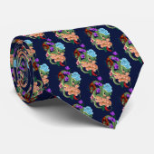 Chinese Dragon Marine Blauwe Bloemen Stropdas (Opgerold)