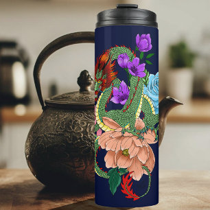 Chinese Dragon Marine Blauwe Bloemen Thermosbeker