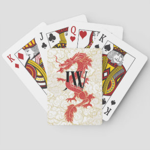 Chinese Dragon Monogram Gepersonaliseerde Speelkaa Pokerkaarten