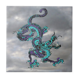 Chinese Dragon Paarse en Blauw v16 Tegeltje