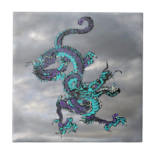 Chinese Dragon Paarse en Blauw v16 Tegeltje