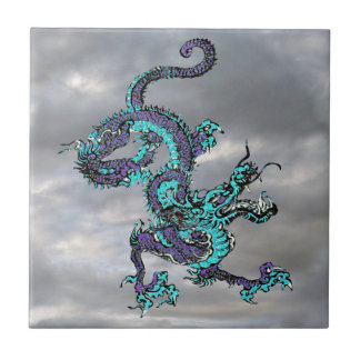 Chinese Dragon Paarse en Blauw v16 Tegeltje