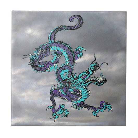 Chinese Dragon Paarse en Blauw v16 Tegeltje (Voorkant)