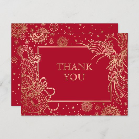 Chinese Dragon Phoenix bruiloft Bedankkaart (Voorkant / Achterkant)