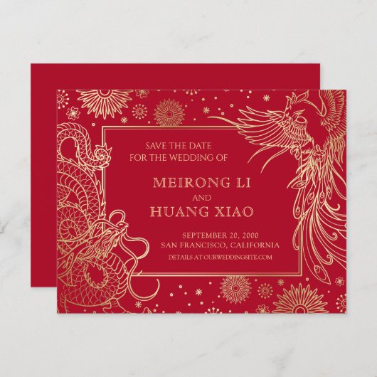 Chinese Dragon Phoenix bruiloft Save The Date (Voorkant / Achterkant)