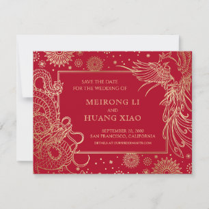 Chinese Dragon Phoenix bruiloft Save The Date