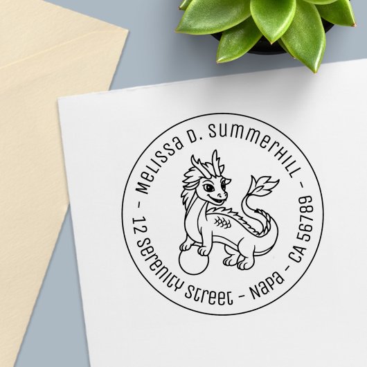 Chinese Dragon Round Address Zelfinktende Stempel