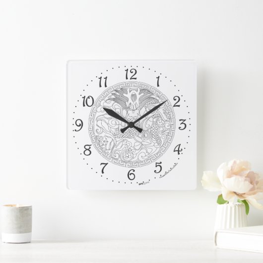 Chinese Dragon Square Wall klok (Huis)