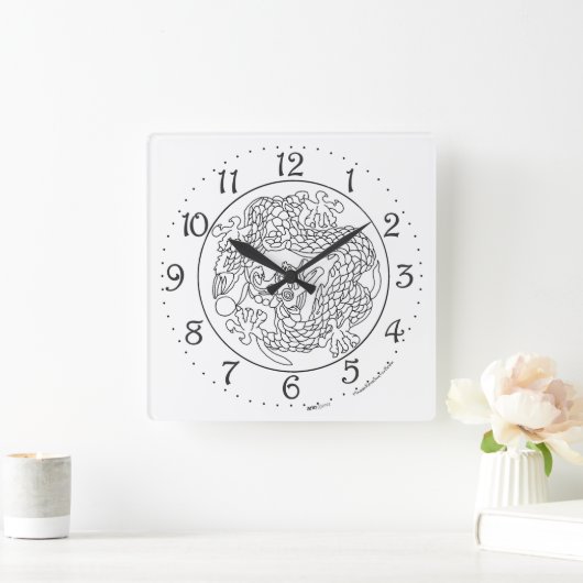 Chinese Dragon Square Wall klok (Huis)