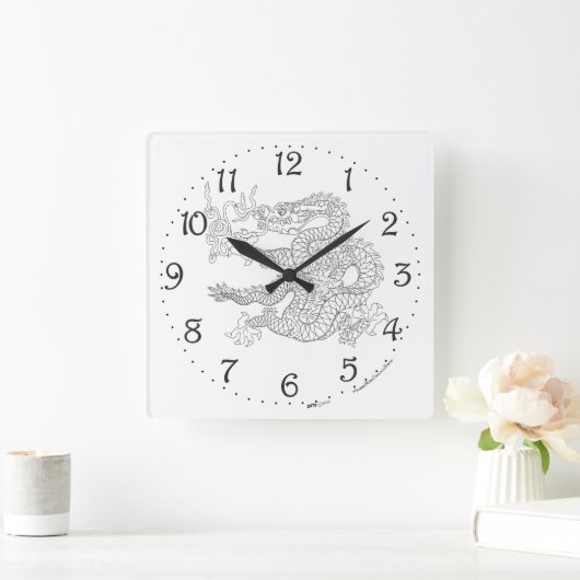 Chinese Dragon Square Wall klok (Huis)