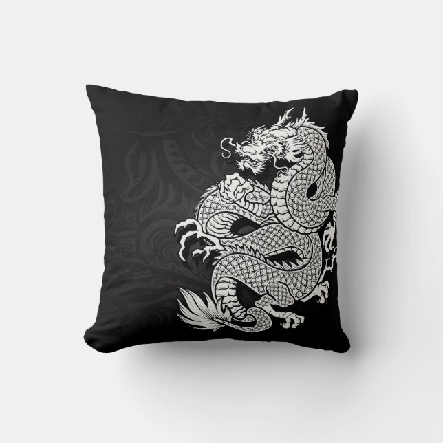 Chinese dragon White en Black Kussen (Voorkant)