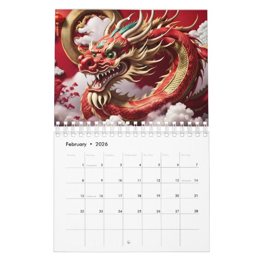 Chinese Draken Jaar aangepaste jaar 2024 C Kalender (Feb 2026)
