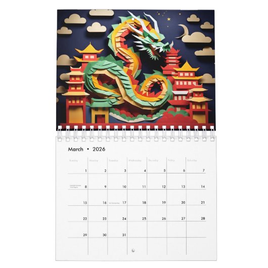 Chinese Draken Jaar aangepaste jaar 2024 C Kalender (Mar 2026)