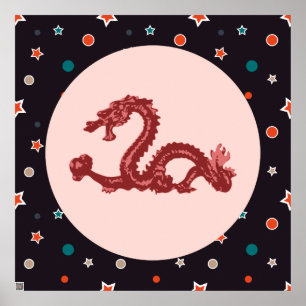 Chinese Draken Ster Patroon Fantasie Kunst Poster
