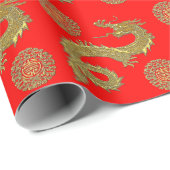 Chinese draken welvaart symboliseert uw kleur cadeaupapier (Rol Hoek)
