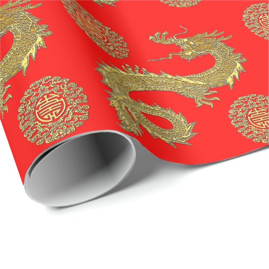 Chinese draken welvaart symboliseert uw kleur cadeaupapier (Rol Hoek)
