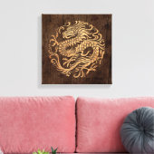 Chinese Drakencirkel met Houten Korreleffect Canvas Afdruk (Insitu (Woonkamer))