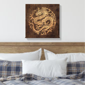 Chinese Drakencirkel met Houten Korreleffect Canvas Afdruk (Insitu (Slaapkamer))