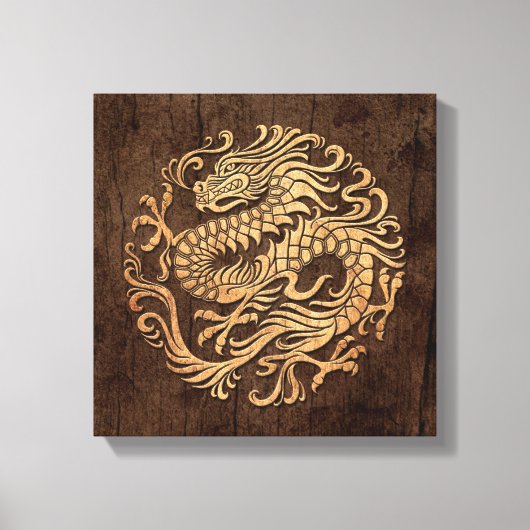 Chinese Drakencirkel met Houten Korreleffect Canvas Afdruk (Voorkant)