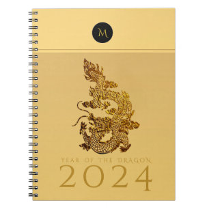Chinese Drakenjaar 2024 Elegant Monogram N Notitieboek